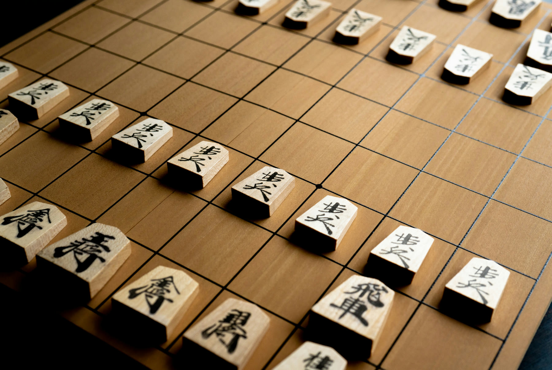 将棋盤に駒が並んだ写真